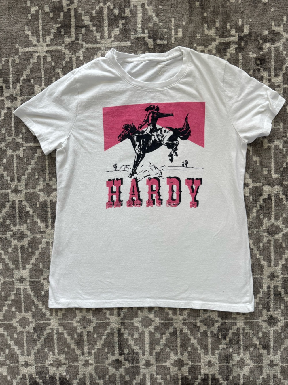 Gildan White Short Sleeve Tee with Pink & Black Western Rodeo Graphic